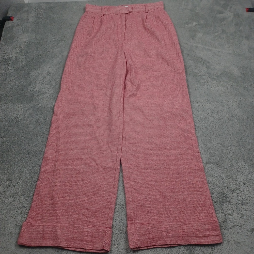 Frnch Paris Pants Womens Large Pink Wide Leg Pleated Cotton Preppy